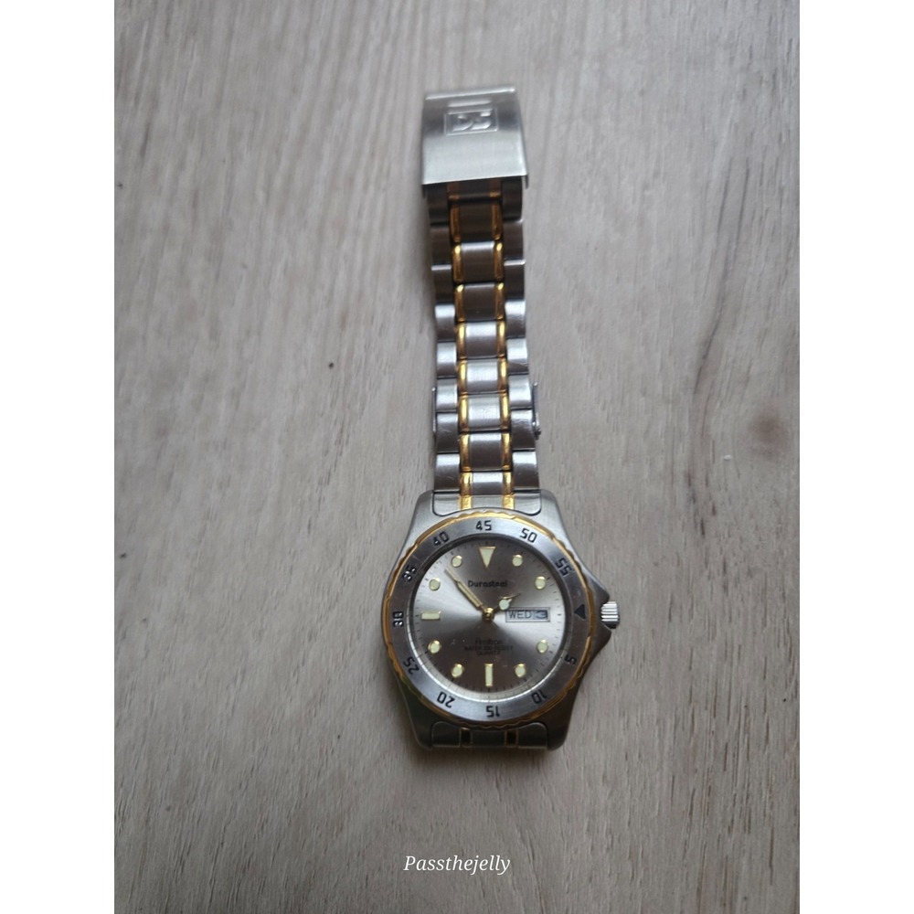 Armitron Watch Mens vtg Durasteel Two Tone Day Date Diver Old Money Heritage